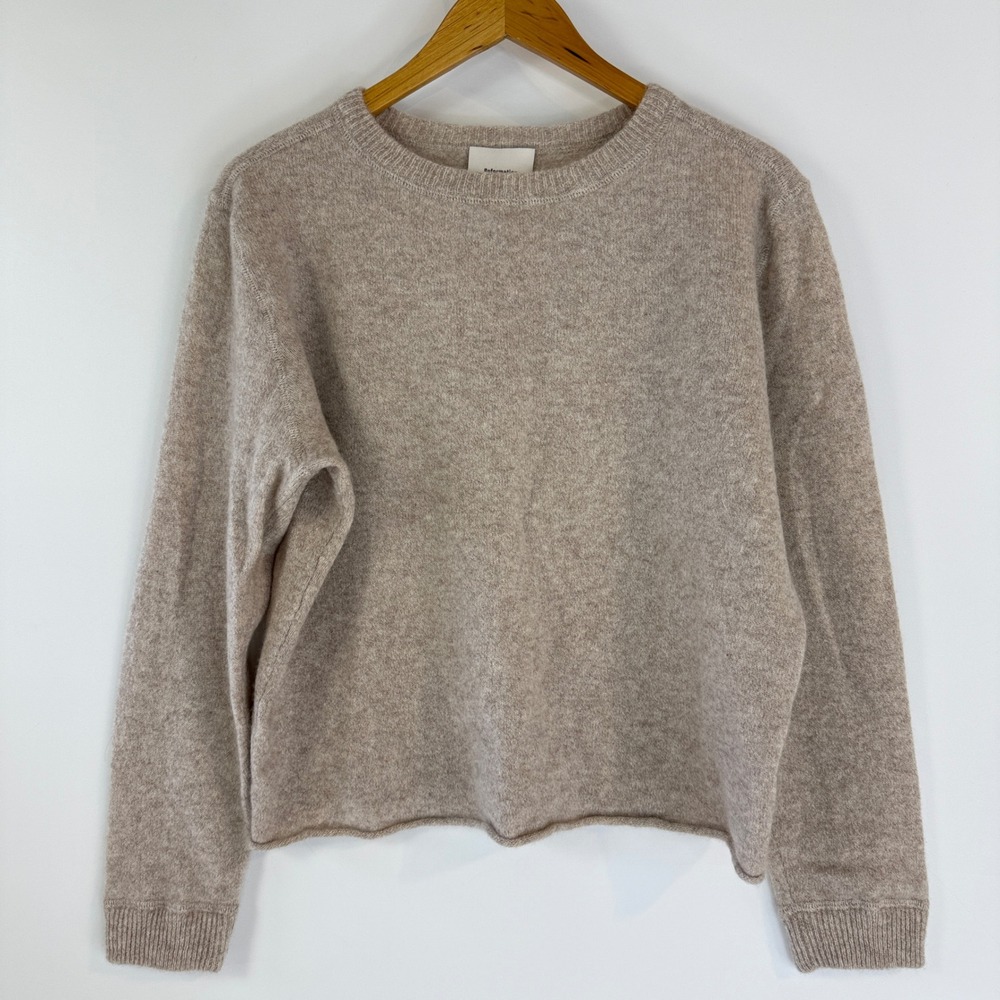 Reformation Cashmere Sweater Womens Medium Oatmeal Beige Rolled Hem Crewneck